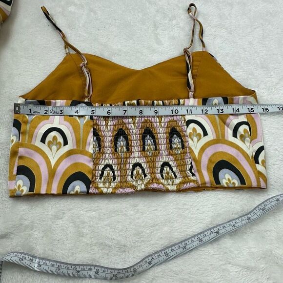 House Of Harlow 1960 Women's S/M 2Pc Jumpsuit Gold Pink Boho Hippie Print Satin - Picture 15 of 16